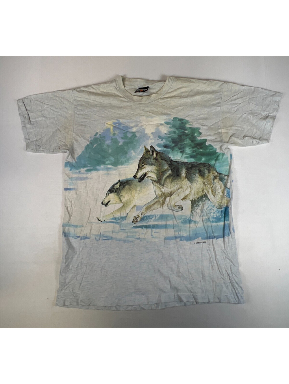 Vintage 90s Signal Sport Wolf Wildlife Graphic Gray T-Shirt Men Size L